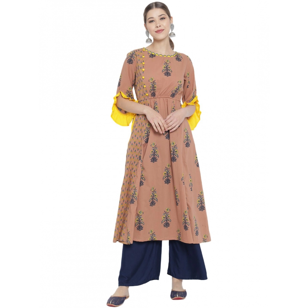  Women's Casual 3/4 th Sleeve Floral Printed Cotton Kurti (MultiColor)