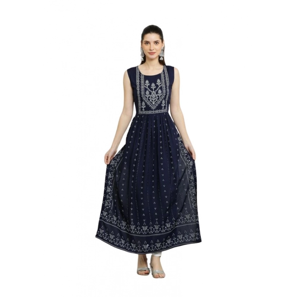  Women's Casual Rayon 3-4th Sleeves Kurti (Blue)